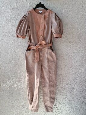 Anthropologie Current Air Bell sleeve Jumpsuit Button Up belted Large